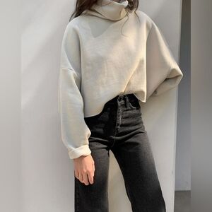 Oak + Fort Oversized Crop Cotton Turtleneck in Tobacco Sz S